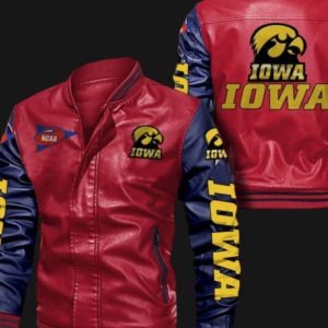 Red Blue Iowa Hawkeyes Leather Bomber Jacket