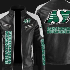 Saskatchewan Roughriders Black White Block Leather Jacket