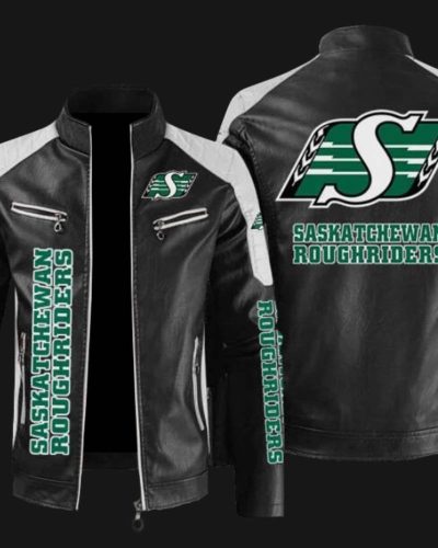 Saskatchewan Roughriders Black White Block Leather Jacket
