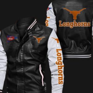 Texas Longhorns Black White Bomber Leather Jacket