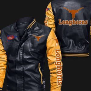 Texas Longhorns Black Yellow Bomber Leather Jacket
