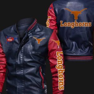 Texas Longhorns Navy Red Bomber Leather Jacket
