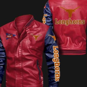 Texas Longhorns Red Navy Bomber Leather Jacket