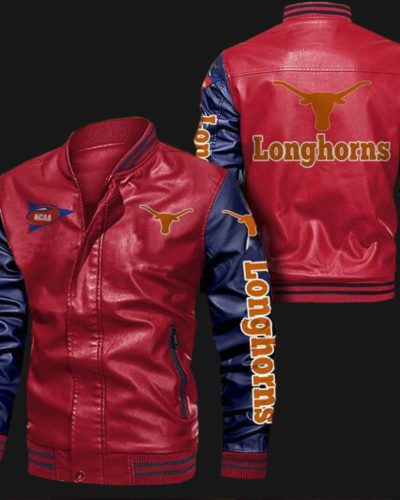 Texas Longhorns Red Navy Bomber Leather Jacket