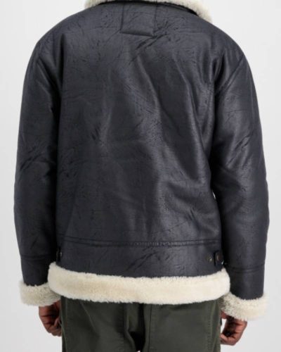 Alpha Industries B-3 Black Leather Bomber Fur Jacket