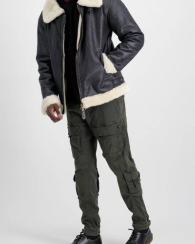 Alpha Industries B-3 Black Leather Bomber Fur Jacket