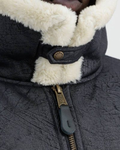 Alpha Industries B-3 Black Leather Bomber Fur Jacket