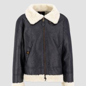 Alpha Industries B-3 Black Leather Bomber Fur Jacket