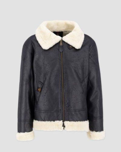 Alpha Industries B-3 Black Leather Bomber Fur Jacket