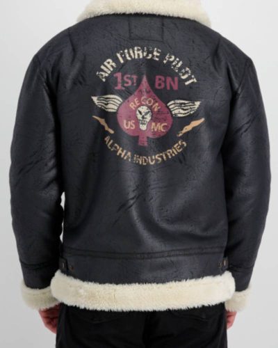 Alpha Industries B-3 Black Leather Bomber Jacket