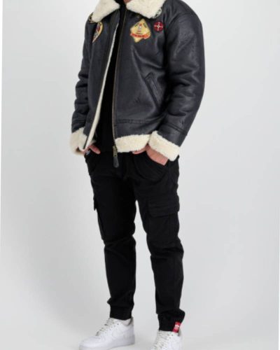 Alpha Industries B-3 Black Leather Bomber Jacket