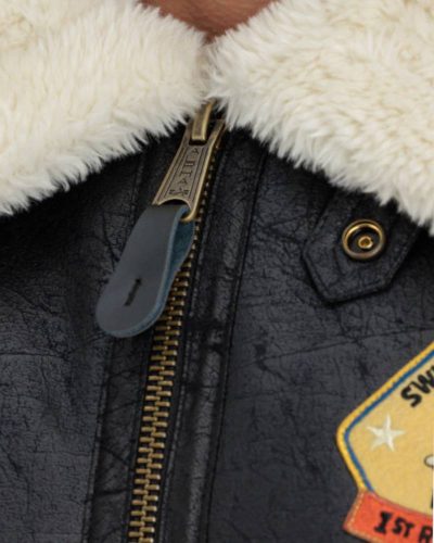 Alpha Industries B-3 Black Leather Bomber Jacket