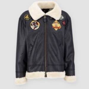Alpha Industries B-3 Black Leather Bomber Jacket