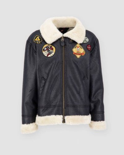 Alpha Industries B-3 Black Leather Bomber Jacket
