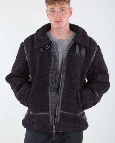Alpha Industries B-3 Black Teddy Bomber Jacket