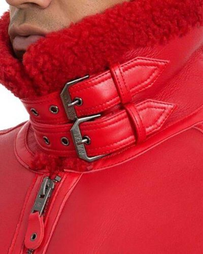 Avirex B3 Bomber Red Shearling Leather Jacket