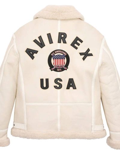 Avirex B3 Bomber White Shearling Leather Jacket