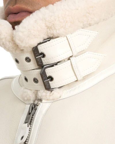Avirex B3 Bomber White Shearling Leather Jacket