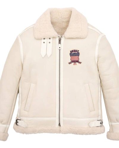 Avirex B3 Bomber White Shearling Leather Jacket