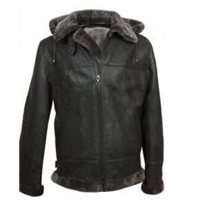 B3 Men’s Aviator Flight Shearling Black Leather Jacket