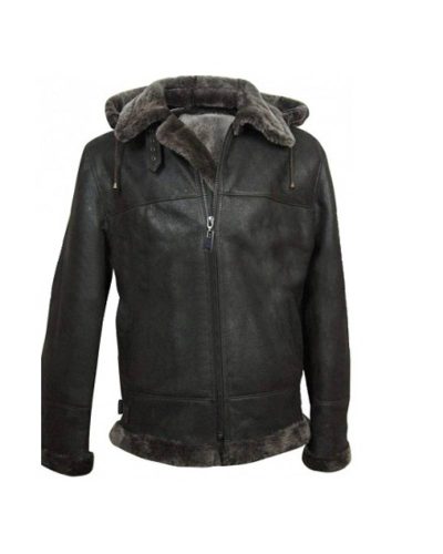 B3 Men’s Aviator Flight Shearling Black Leather Jacket