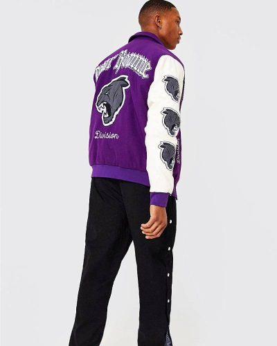 Back Wolf Detail Purple $ White Varsity Jacket