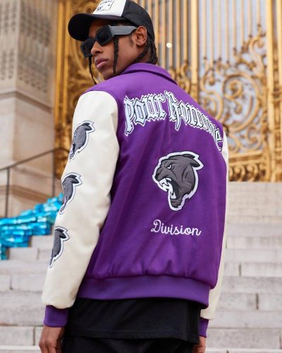 Back Wolf Detail Purple $ White Varsity Jacket