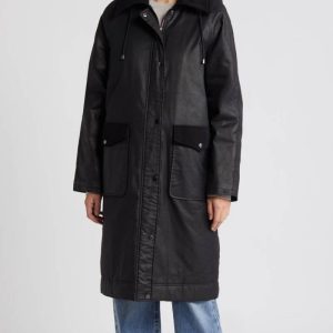 Bernardo Black Waxed Cotton Twill Coat