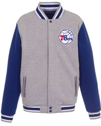 Philadelphia 76ers Gray And Royal Varsity Wool Jacket