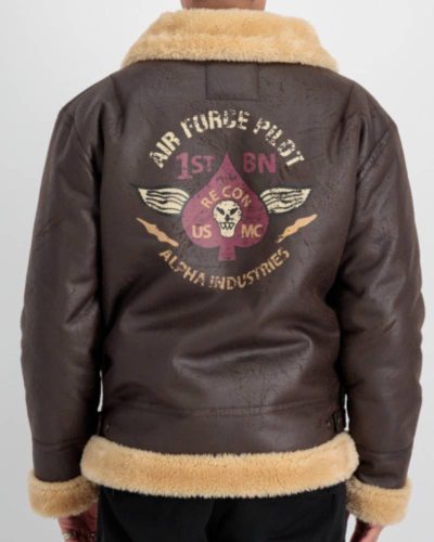 Alpha Industries B-3 Brown Leather Bomber Jacket