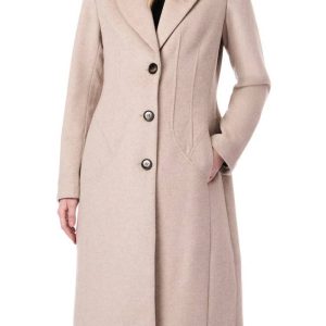 Bernardo Melange Beige Tailored Wool Blend Coat