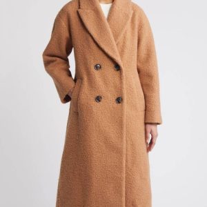 Bcb Generation Toffee Double Breasted Bouclé Long Coat