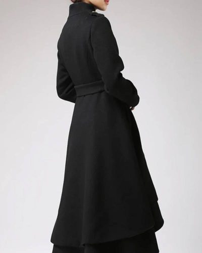 Women’s Asymmetrical Hem Black Swing Wool Coat