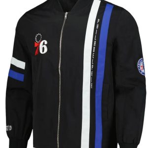 Philadelphia 76ers Black Stitch Applique Bomber Jacket