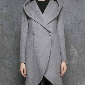 Women’s Asymmetrical Mid-length Wool Coat With Hood
