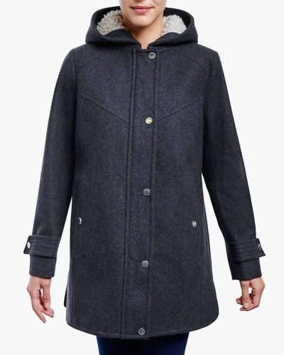 Women’s Zip Front Wool Sherpa Hooded Coat