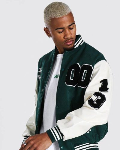 Official 00 Green & White Varsity Bomber