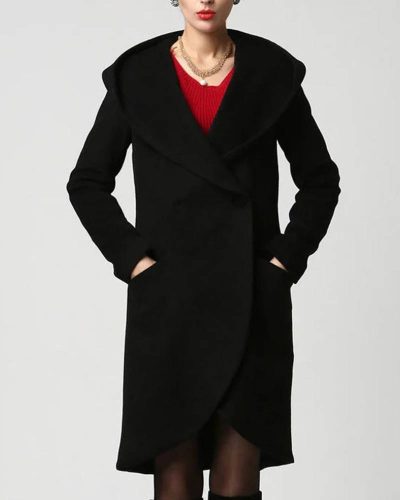 Women’s Asymmetrical Mid-length Wool Coat With Hood