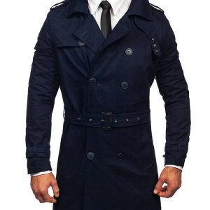 Men’s Double-breasted Navy Blue Trench Coat