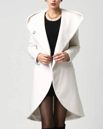 Women’s Asymmetrical Mid-length Wool Coat With Hood