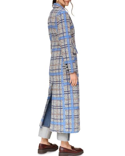 Avec Les Filles Grey And Blue Plaid Tweed Long Coat
