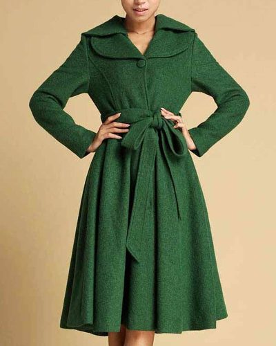 Women’s Feminine Swing Fit And Flare Wool Coat