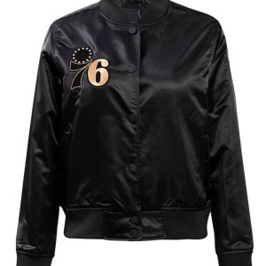 Philadelphia 76ers Glam Black Varsity Satin Jacket