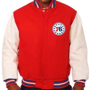 Red/white Philadelphia 76ers Varsity Jacket
