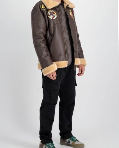Alpha Industries B-3 Brown Leather Bomber Jacket