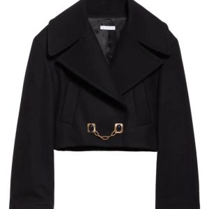 Area Black Wool Blend Crop Peacoat