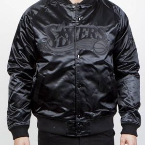Philadelphia 76ers Black Tonal Satin Jacket
