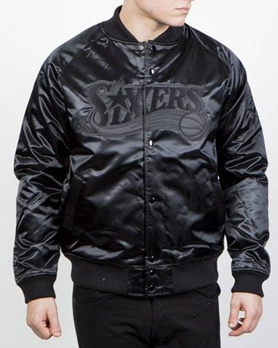 Philadelphia 76ers Black Tonal Satin Jacket
