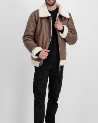 Alpha Industries B-3 Brown Leather Bomber Fur Jacket