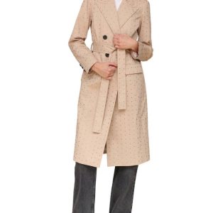 Avec Les Filles Khaki Studded Rhinestone Blazer Trench Coat